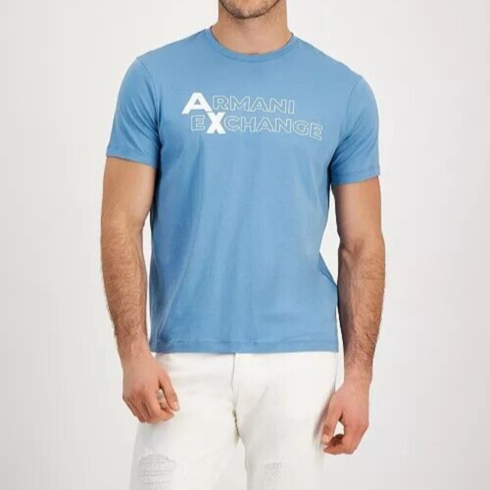 AIX ARMANI EXCHANGE Men's Logo Y2K Graphic T-Shirt blue cotton Size XXL A001929